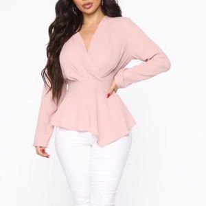 Fashion Nova Pink Long Sleeve Surplice Top